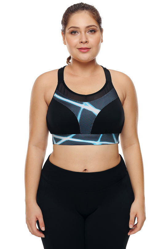 Μαύρο αθλητικό μπουστάκι με σχέδιο - plus size BRA220P-141
