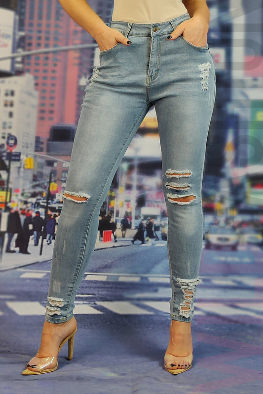 Ψηλόμεσο skinny τζιν με σκισίματα CL662RR-411