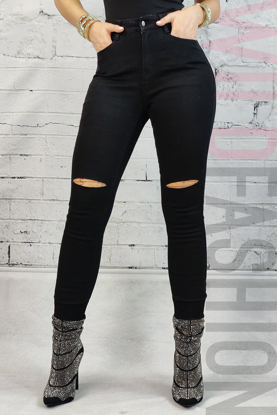 Skinny τζιν ψηλόμεσο με σκισίματα στα γόνατα CL699RR-1
