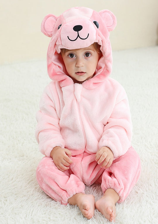 Βρεφική πιτζάμα kigurumi μοντέλο ροζ αρκουδάκι, ολόσωμη φόρμα από μαλακό και αφράτο ύφασμα CLD169-5