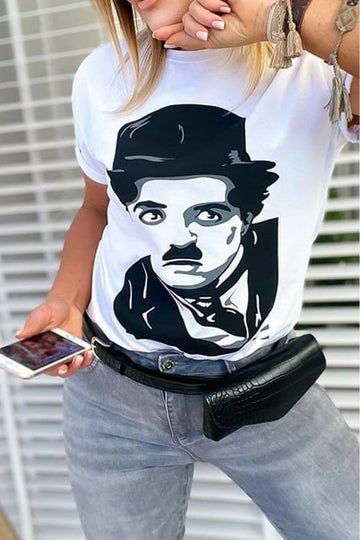 Casual T-shirt with Charlie Chaplin print E1031-211