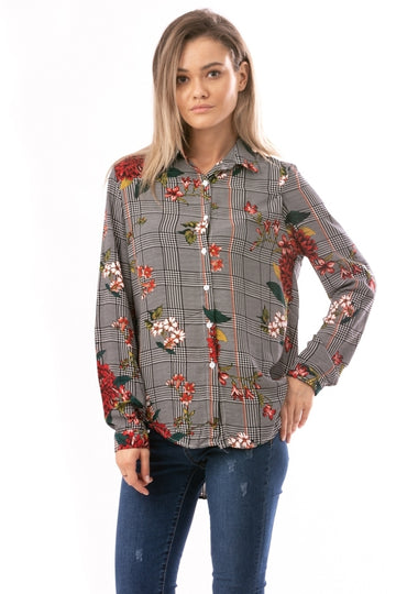 Ανδρικό casual πουκάμισο με floral σχέδιο και κουμπιά μπροστά E902-100