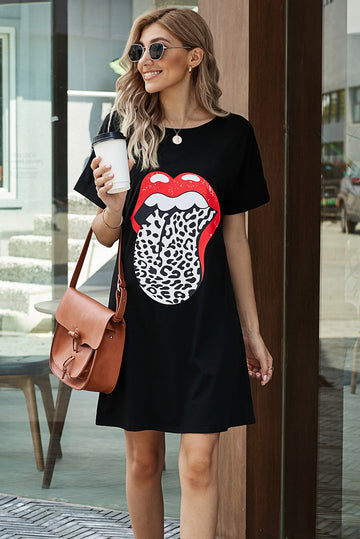 Casual φόρεμα-T-shirt με στάμπα στόμα G753-1