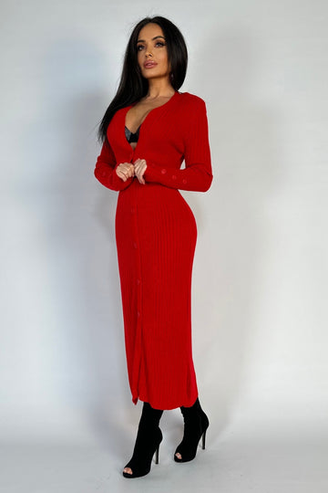 Μακρύ φόρεμα από πλεκτό ύφασμα με κουμπιά μπροστά H756-3