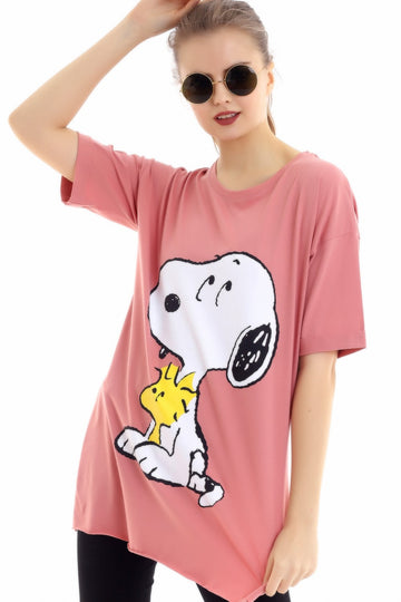 Μακρύ μπλουζάκι με στάμπα SNOOPY και πλαϊνά σκισίματα J753-58