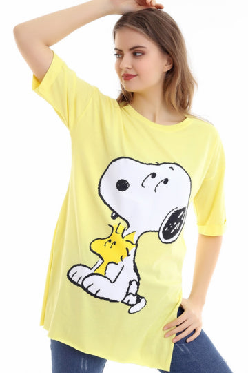Μακρύ μπλουζάκι με στάμπα SNOOPY και πλαϊνά σκισίματα J753-9