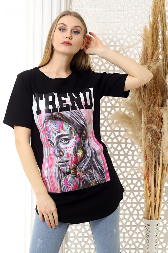 Oversize T-shirt με πολύχρωμο τύπωμα J761-1
