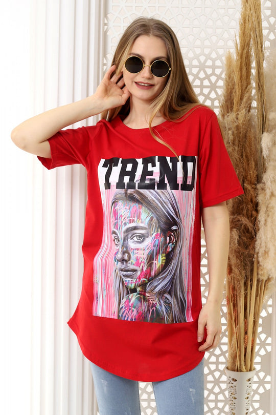 Μπλουζάκι oversized με πολύχρωμο σχέδιο J761-3