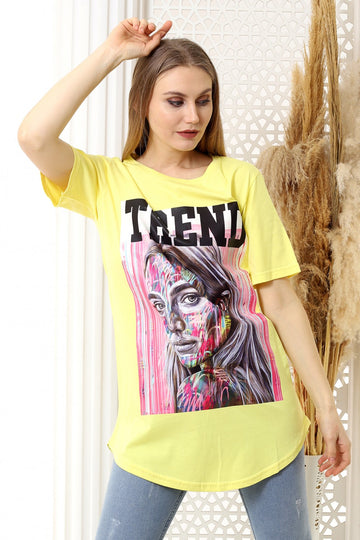 Μπλουζάκι oversized με πολύχρωμη στάμπα J761-9