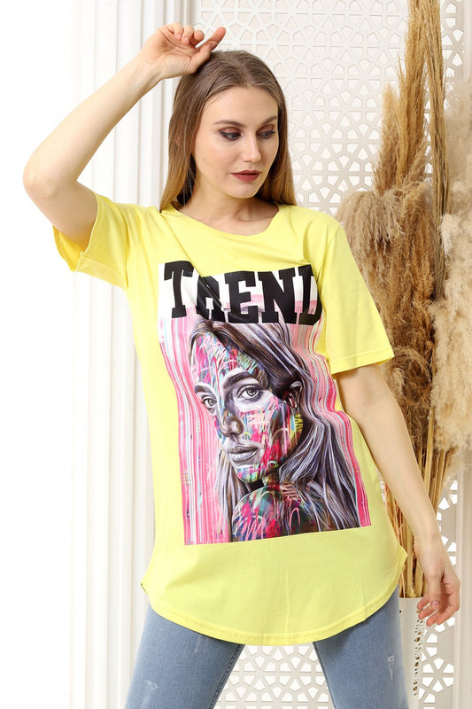 Μπλουζάκι oversized με πολύχρωμη στάμπα J761-9