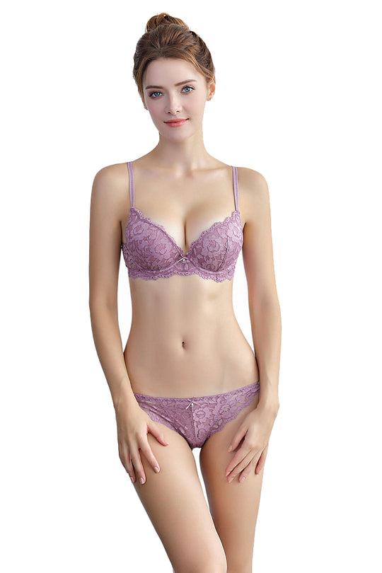 Σετ σουτιέν και σλιπ από λιλά δαντέλα, διακοσμημένα με μικρά βολάν K611-112