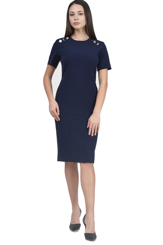 Φόρεμα γραφείου διακοσμημένο με μεταλλικά κουμπιά K656-44