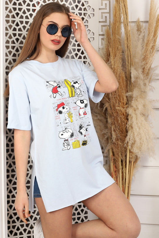 Μακρύ μπλουζάκι με στάμπα SNOOPY και πλαϊνά σκισίματα K809-2