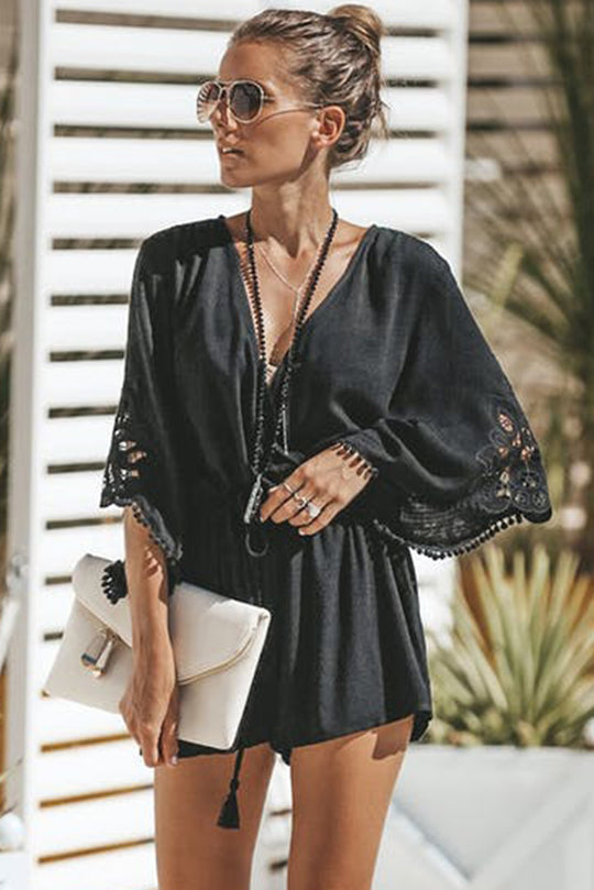 Ολόσωμη casual κοντή φόρμα με κέντημα και φουντάκια N854-1