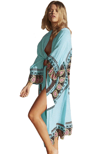 P658-48 Φόρεμα παραλίας, κιμονό, με στάμπα Mandala