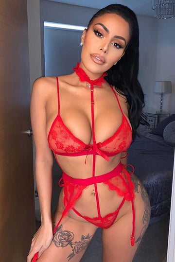 Σέξι κορμάκι από δαντέλα με choker και ζαρτιέρες P751-3
