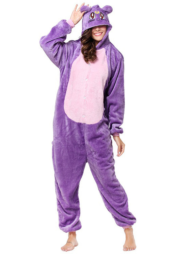 Ολόσωμη χνουδωτή πυτζάμα με σχέδιο Purple Cat PJM150-11