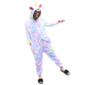 Ολόσωμη πιτζάμα φλις τύπου kigurumi, σχέδιο μονόκερος με αστέρια, PJM157A-10
