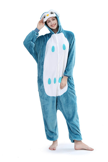 Ολόσωμη πιτζάμα kigurumi από χνουδωτό ύφασμα με σχέδιο κουκουβάγια PJM30-48
