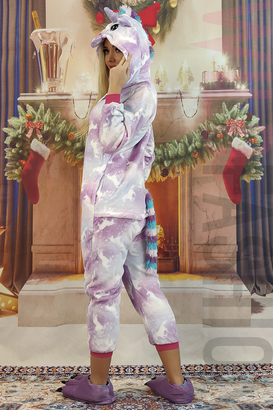 Σετ πιτζάμες kigurumi μοντέλο μονόκερος και χνουδωτές παντόφλες PJS226-2112