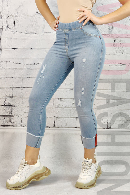 Τζιν κολάν από ελαστικό denim με σκισίματα R940RR-411