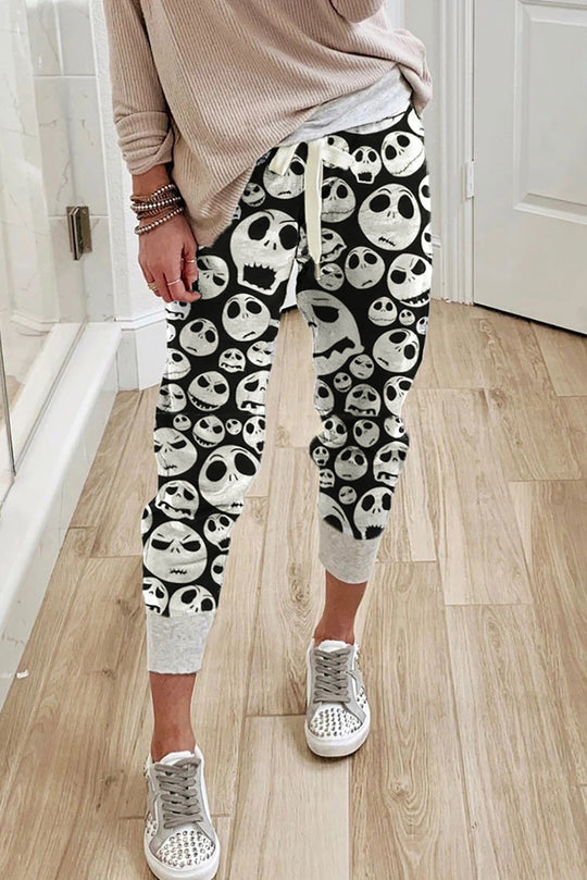 Casual παντελόνι με ασπρόμαυρο print κρανία U659-1122