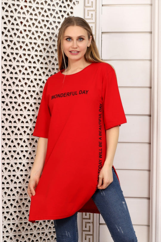Μακριά μπλούζα με στάμπα WONDERFUL DAY U758-3