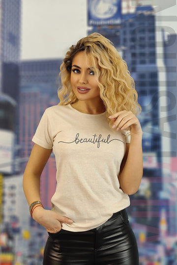 Casual T-shirt με τύπωμα κειμένου beautiful U833-152