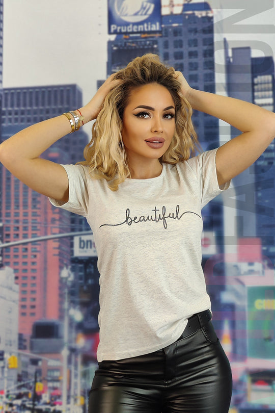 Casual μπλουζάκι με στάμπα text beautiful U833-18