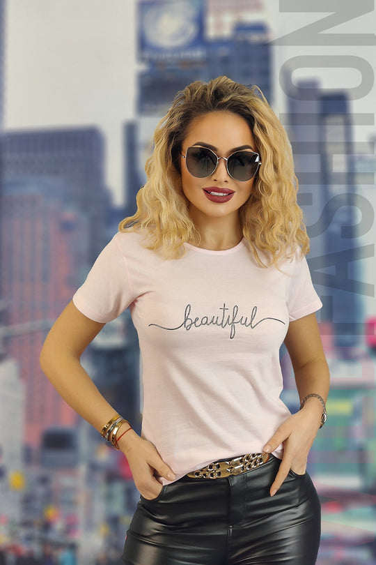 Casual μπλουζάκι με στάμπα κειμένου beautiful U833-5112