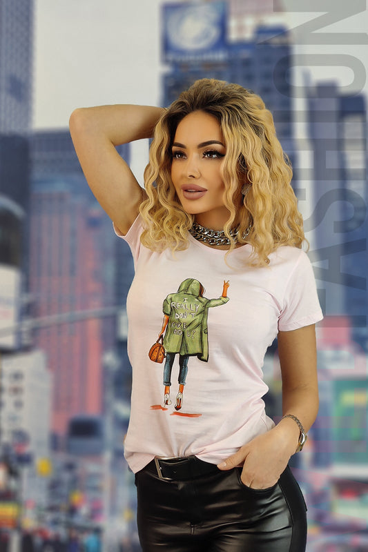 Μπλουζάκι casual με στάμπα κειμένου U838-5112