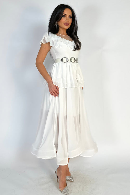 Μακρύ κομψό αμάνικο φόρεμα με βολάν και peplum V599-2