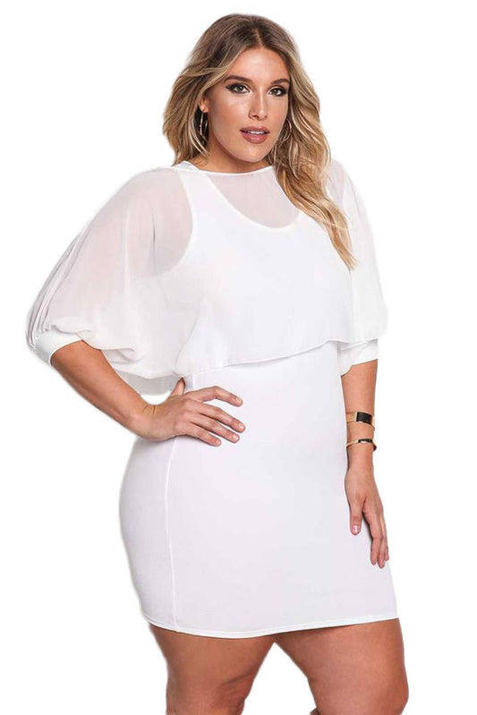 Κοντό φόρεμα plus size με διακοσμητικό τοπ από σιφόν στο επάνω μέρος X558P-2