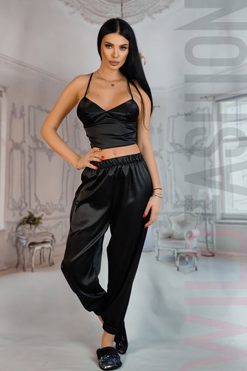 Σετ 2 τεμαχίων πυτζάμες με crop top και μακρύ παντελόνι X721-1