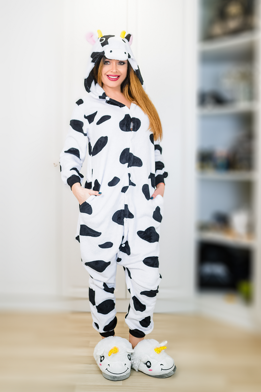 Φλις ολόσωμη πιτζάμα kigurumi, σχέδιο αγελάδας, PJM1-211