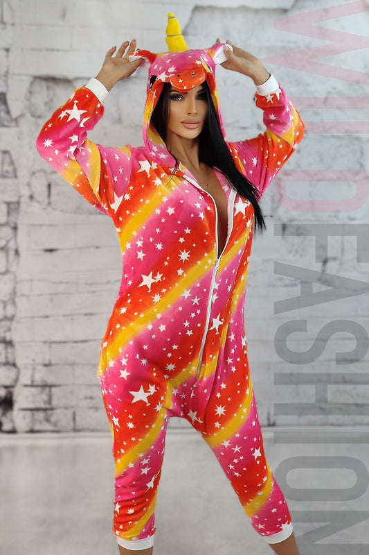 Φαρδιά πιτζάμα kigurumi από απαλό ύφασμα με σχέδιο μονόκερο PJM240-552