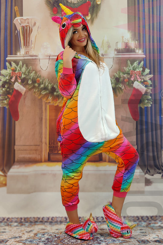 Φουντωτή πιτζάμα ολόσωμη kigurumi, σχέδιο μονόκερος, PJM53-319
