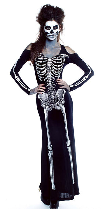 J500-1122 Μακρύ θεματικό φόρεμα - Bone Appetit Skeleton