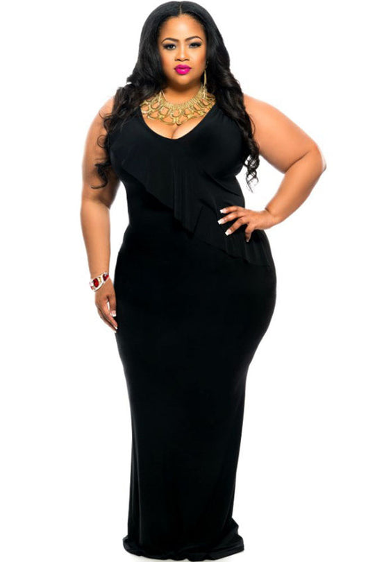 Φόρεμα plus size με βολάν στη μία πλευρά Z511-1